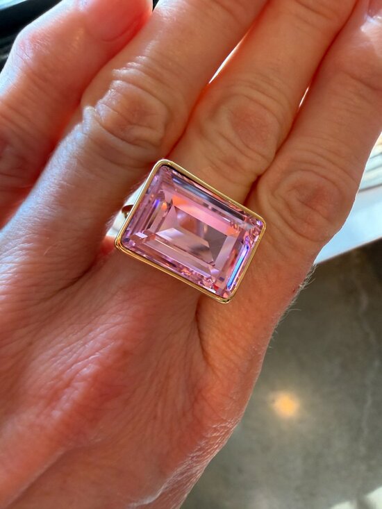 Piper K Jewelry - NWT Piper K 14K Gold Plate East-West Rectangular Pink Crystal Statement Ring